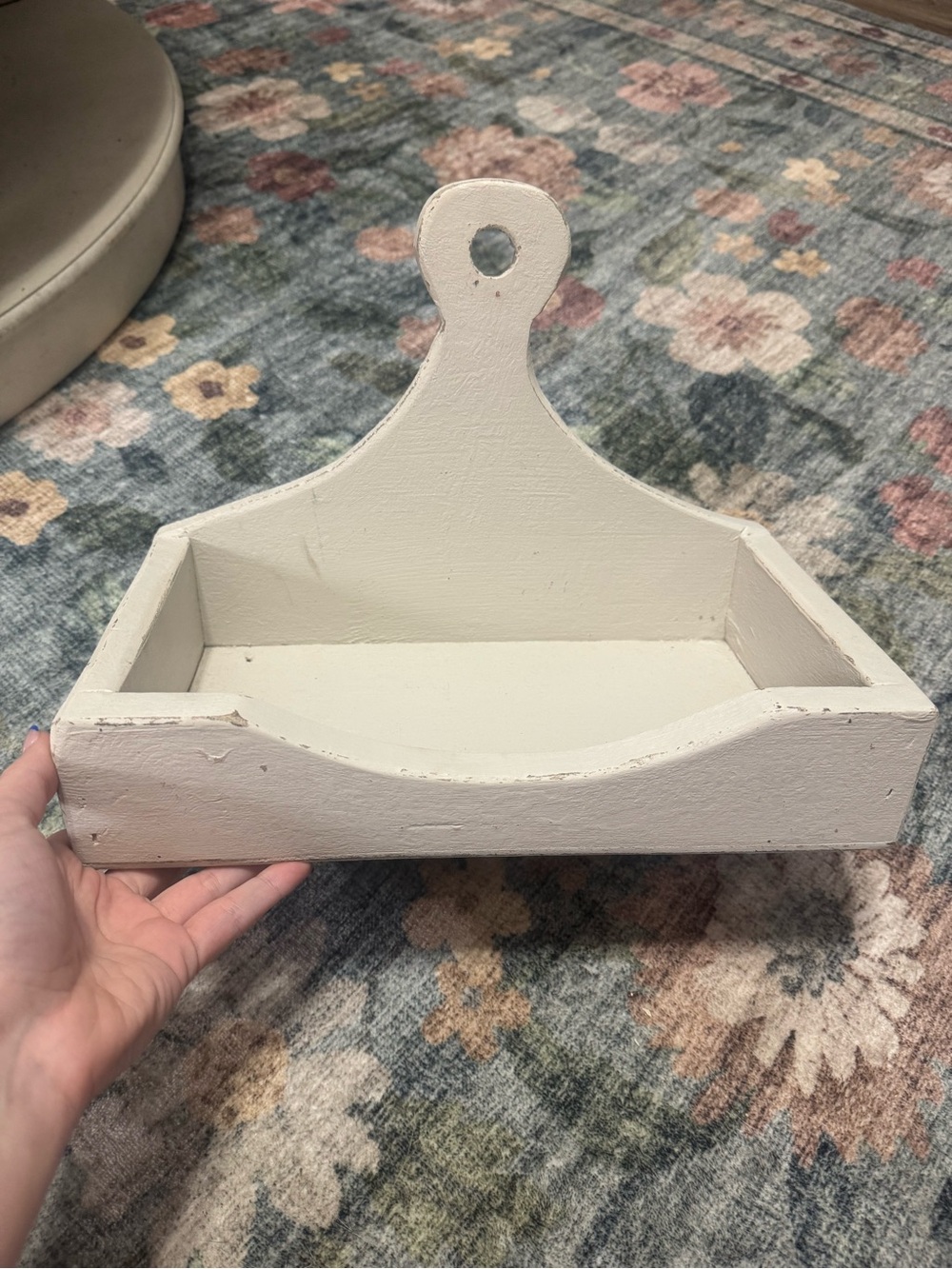 Vintage Inspired Distressed White Wooden Wall Basket / Cookbook Holder